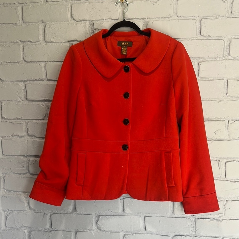 NWOT Victor Alfaro Red Pea Coat Classic Tailored Design size 12